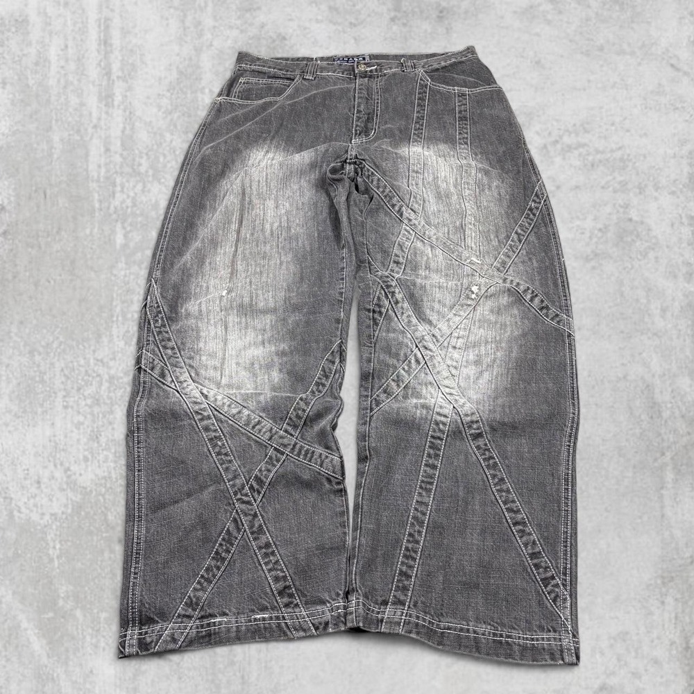 PJ Mark Denim Mens 36x32 Baggy Wide Leg Jeans Grey Acid Wash Y2K Skater